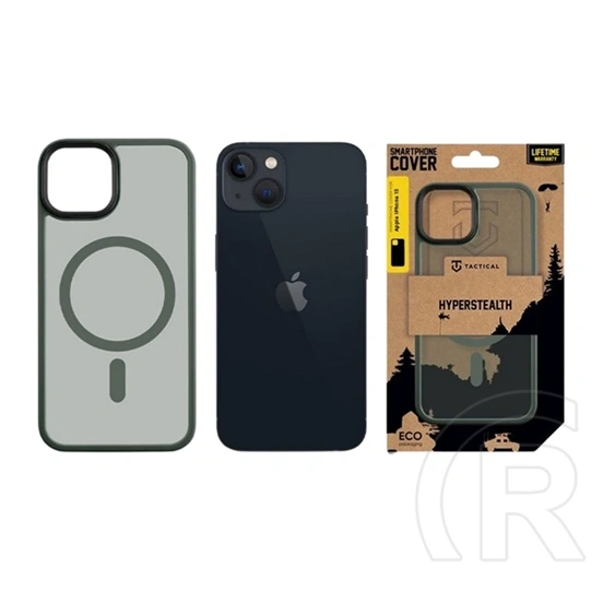 Tactical iPhone 13 magforce hyperstealth szilikon telefonvédő (ütésállóság, átlátszó matt hátlap, magsafe) sötétzöld