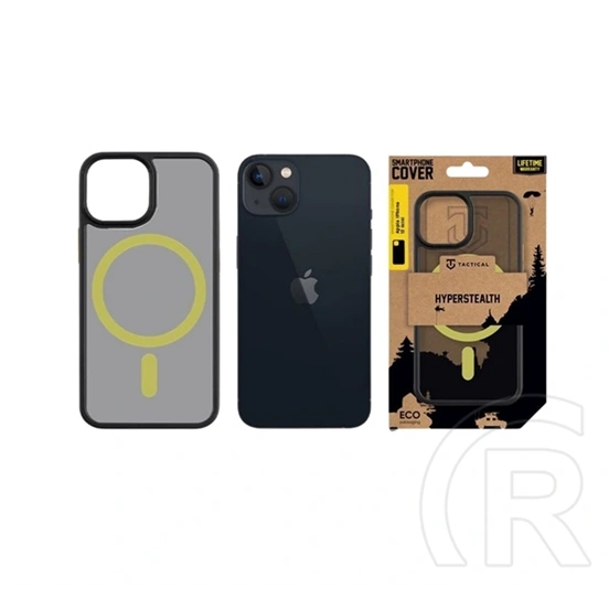 Tactical iPhone 13 mini magforce hyperstealth 2.0 védő (ütésálló, átlátszó matt hátlap, magsafe) fekete/citromsárga
