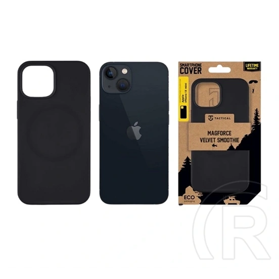 Tactical iPhone 13 mini magforce velvet smoothie szilikon telefonvédő (ütésálló, plüss belső, matt, magsafe) fekete