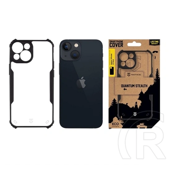 Tactical iPhone 13 mini quantum stealth szilikon védő (ütésálló, légpárnás sarok, átlátszó hátlap, kameravédő) fekete