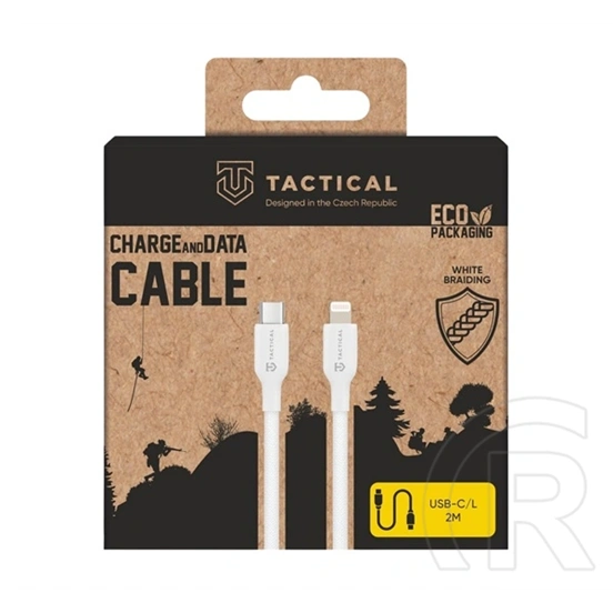 Tactical iPhone 14 Plus  stitch thread adatkábel (type-c - lightning, 27w, gyorstöltő, cipőfűző, 200cm) fehér