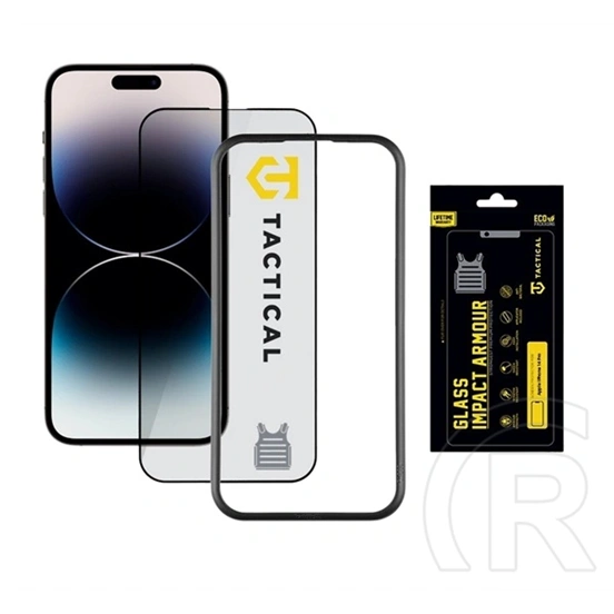 Tactical iPhone 14 Pro impact armour glass képernyővédő üveg (3d, extra karcálló, antibakteriális + segédkeret) átlátszó