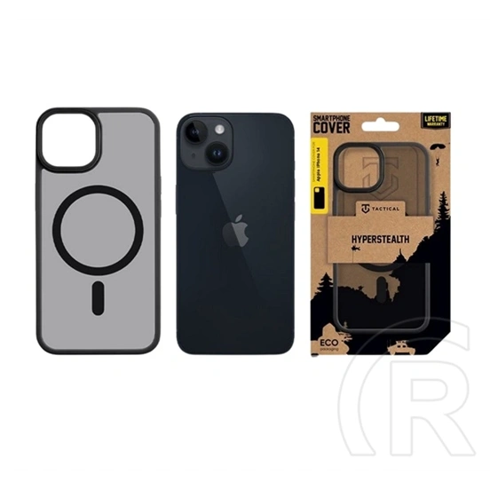 Tactical iPhone 14 magforce hyperstealth szilikon telefonvédő (ütésállóság, átlátszó matt hátlap, magsafe) fekete