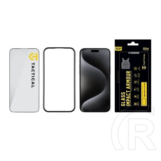 Tactical iPhone 15 Pro Max impact armour glass képernyővédő üveg (3d, karcálló, antibakteriális + segédkeret) átlátszó