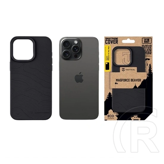 Tactical iPhone 15 Pro Max magforce beaver szilikon védő (plüss belső, matt, magsafe, topográfiai minta) fekete