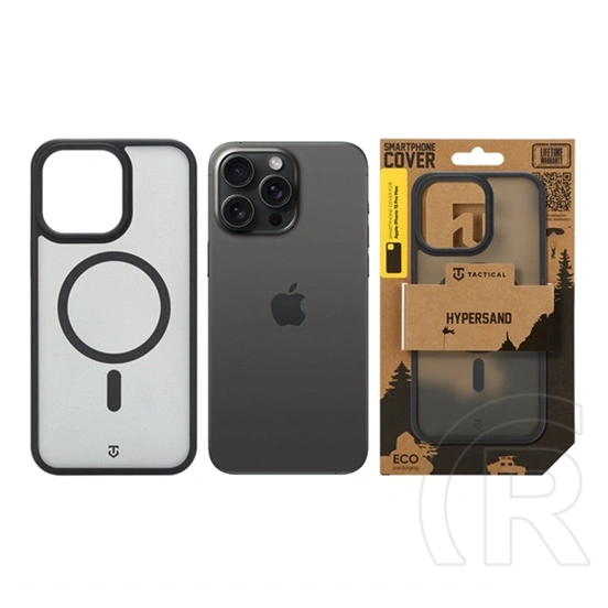 Tactical iPhone 15 Pro Max magforce hypersand szilikon telefonvédő (ütésállóság, átlátszó hátlap, magsafe) fekete