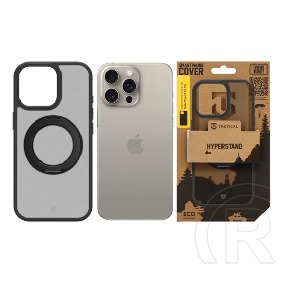 Tactical iPhone 15 Pro Max magforce hyperstand szilikon védő (ütésálló, átlátszó hátlap, magsafe, kitámasztó) fekete
