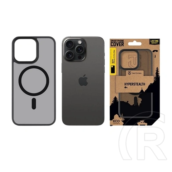 Tactical iPhone 15 Pro Max magforce hyperstealth szilikon telefonvédő (ütésálló, átlátszó matt hátlap, magsafe) fekete