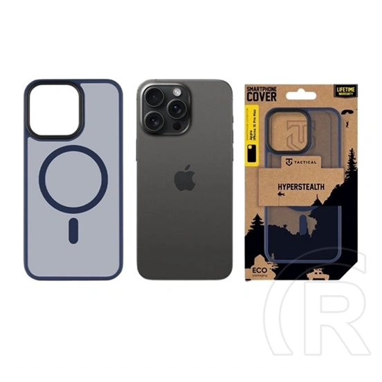 Tactical iPhone 15 Pro Max magforce hyperstealth szilikon telefonvédő (ütésálló, átlátszó matt hátlap, magsafe) sötétkék