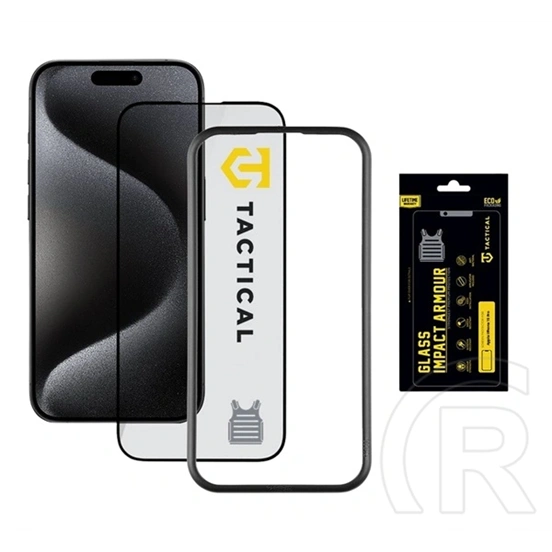 Tactical iPhone 15 Pro impact armour glass képernyővédő üveg (3d, extra karcálló, antibakteriális + segédkeret) átlátszó