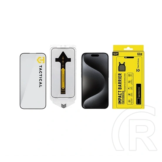 Tactical iPhone 15 Pro impact barrier for rookies képernyővédő üveg (5d, 0.33mm, 9h + segédkeret) fekete