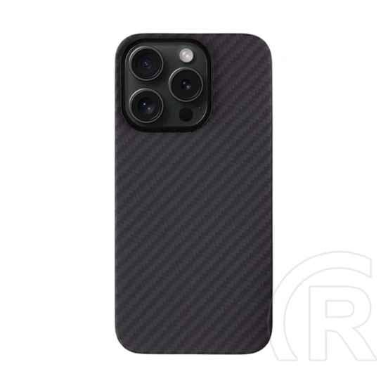 Tactical iPhone 15 Pro magforce aramid szilikon telefonvédő (ultravékony, aramid bevonat, magsafe, karbon minta) fekete