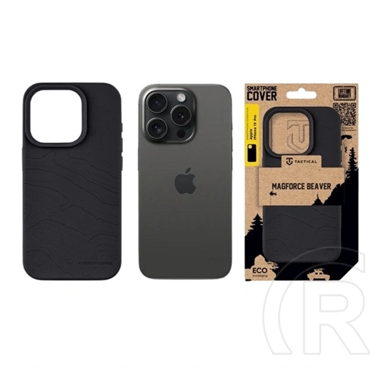Tactical iPhone 15 Pro magforce beaver szilikon telefonvédő (mikrofiber plüss belső, matt, magsafe) fekete