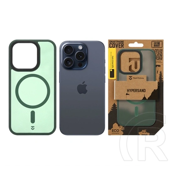 Tactical iPhone 15 Pro magforce hypersand szilikon telefonvédő (ütésállóság, átlátszó hátlap, magsafe) sötétzöld