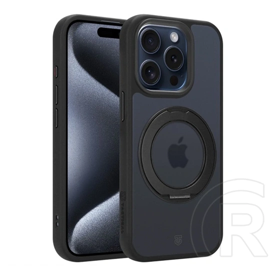 Tactical iPhone 15 Pro magforce hyperstand szilikon telefonvédő (ütésálló, átlátszó hátlap, magsafe, kitámasztó) fekete
