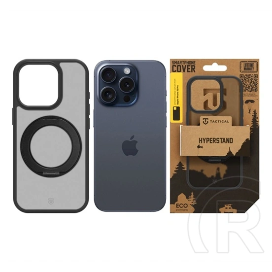 Tactical iPhone 15 Pro magforce hyperstand szilikon telefonvédő (ütésálló, átlátszó hátlap, magsafe, kitámasztó) fekete