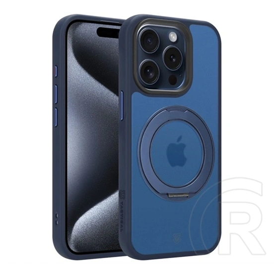Tactical iPhone 15 Pro magforce hyperstand szilikon védő (ütésálló, átlátszó hátlap, magsafe, kitámasztó) sötétkék