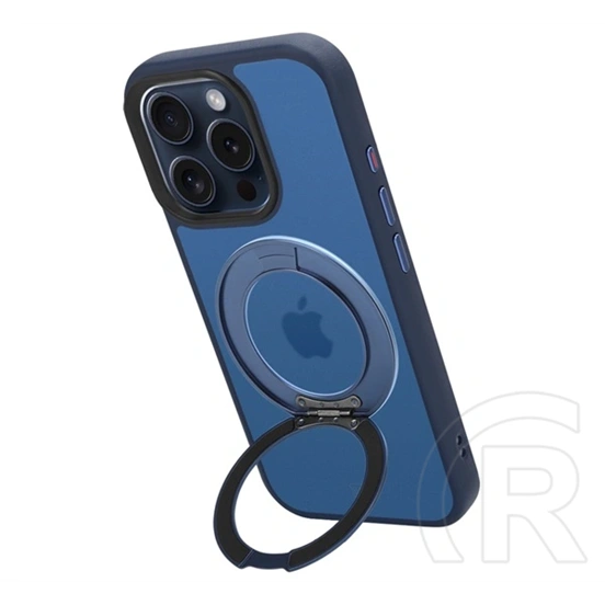 Tactical iPhone 15 Pro magforce hyperstand szilikon védő (ütésálló, átlátszó hátlap, magsafe, kitámasztó) sötétkék