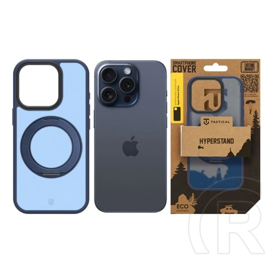 Tactical iPhone 15 Pro magforce hyperstand szilikon védő (ütésálló, átlátszó hátlap, magsafe, kitámasztó) sötétkék