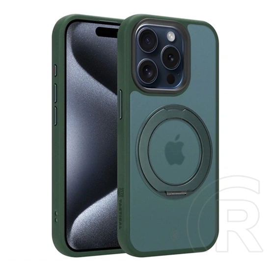 Tactical iPhone 15 Pro magforce hyperstand szilikon védő (ütésálló, átlátszó hátlap, magsafe, kitámasztó) sötétzöld