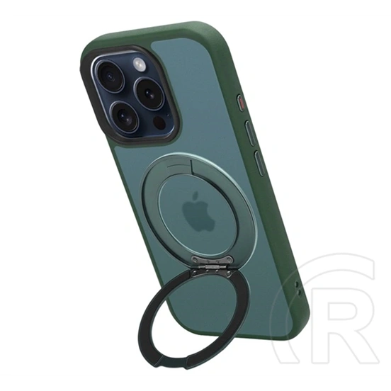 Tactical iPhone 15 Pro magforce hyperstand szilikon védő (ütésálló, átlátszó hátlap, magsafe, kitámasztó) sötétzöld