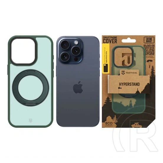 Tactical iPhone 15 Pro magforce hyperstand szilikon védő (ütésálló, átlátszó hátlap, magsafe, kitámasztó) sötétzöld