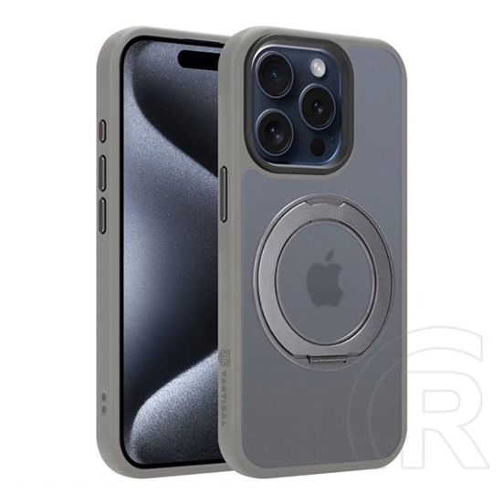 Tactical iPhone 15 Pro magforce hyperstand szilikon védő (ütésálló, átlátszó hátlap, magsafe, kitámasztó) világosszürke