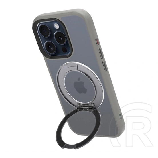 Tactical iPhone 15 Pro magforce hyperstand szilikon védő (ütésálló, átlátszó hátlap, magsafe, kitámasztó) világosszürke