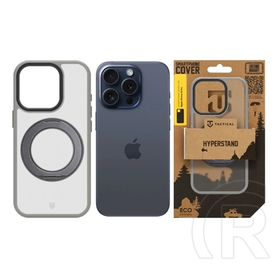 Tactical iPhone 15 Pro magforce hyperstand szilikon védő (ütésálló, átlátszó hátlap, magsafe, kitámasztó) világosszürke