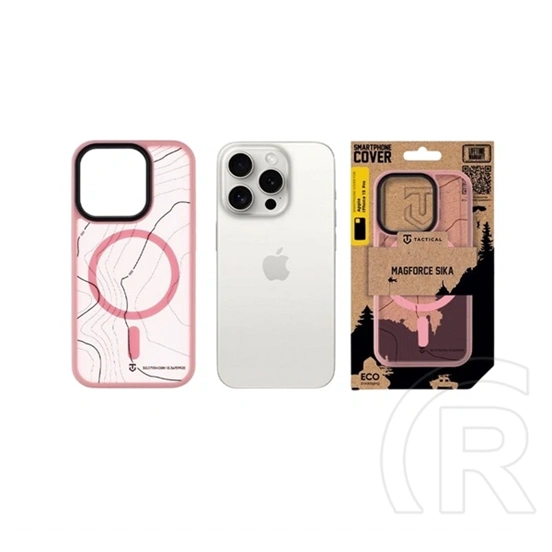 Tactical iPhone 15 Pro magforce hyperstealth sika szilikon telefonvédő (ütésálló, magsafe, topográfiai minta) rózsaszín