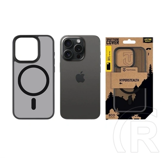 Tactical iPhone 15 Pro magforce hyperstealth szilikon telefonvédő (ütésállóság, átlátszó matt hátlap, magsafe) fekete