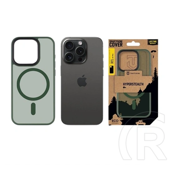 Tactical iPhone 15 Pro magforce hyperstealth szilikon telefonvédő (ütésállóság, átlátszó matt hátlap, magsafe) sötétzöld