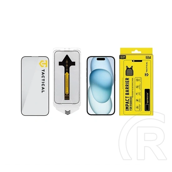 Tactical iPhone 15 impact barrier for rookies képernyővédő üveg (5d, 0.33mm, 9h + segédkeret) fekete