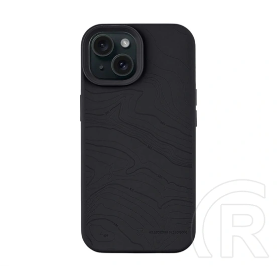 Tactical iPhone 15 magforce beaver szilikon telefonvédő (plüss belső, matt, magsafe, topográfiai minta) fekete