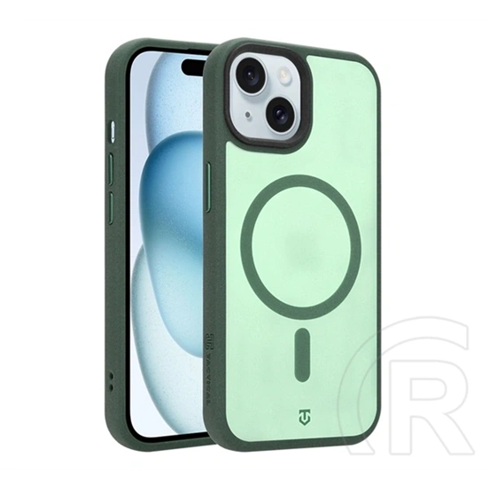 Tactical iPhone 15 magforce hypersand szilikon telefonvédő (ütésállóság, átlátszó hátlap, magsafe) sötétzöld