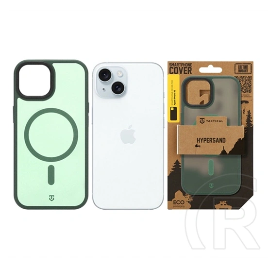 Tactical iPhone 15 magforce hypersand szilikon telefonvédő (ütésállóság, átlátszó hátlap, magsafe) sötétzöld