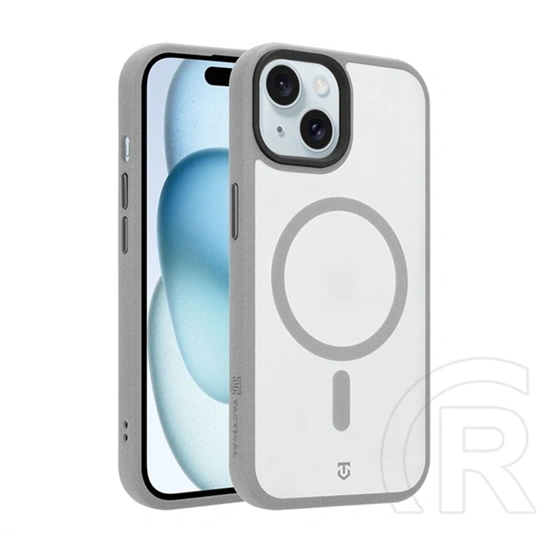Tactical iPhone 15 magforce hypersand szilikon telefonvédő (ütésállóság, átlátszó hátlap, magsafe) világosszürke