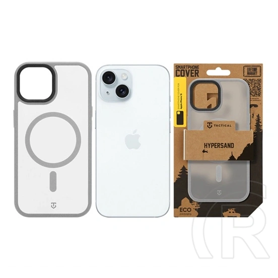 Tactical iPhone 15 magforce hypersand szilikon telefonvédő (ütésállóság, átlátszó hátlap, magsafe) világosszürke