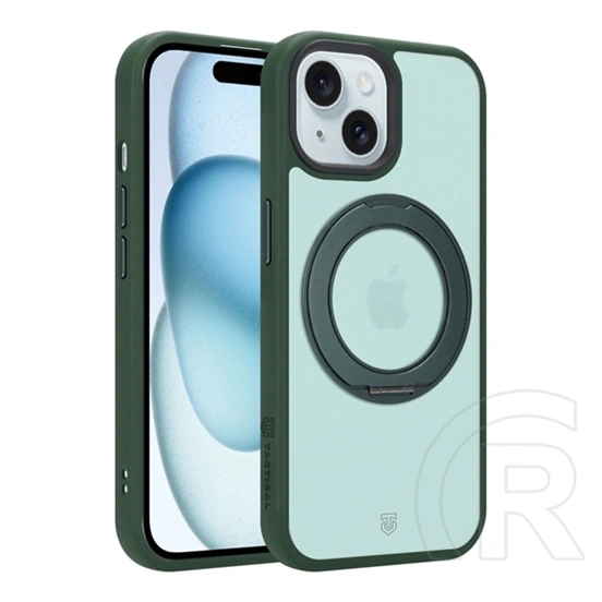 Tactical iPhone 15 magforce hyperstand szilikon telefonvédő (ütésálló, átlátszó hátlap, magsafe, kitámasztó) sötétzöld
