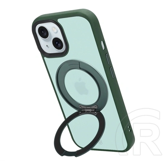 Tactical iPhone 15 magforce hyperstand szilikon telefonvédő (ütésálló, átlátszó hátlap, magsafe, kitámasztó) sötétzöld