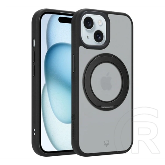 Tactical iPhone 15 magforce hyperstand szilikon telefonvédő (ütésállóság, átlátszó hátlap, magsafe, kitámasztó) fekete