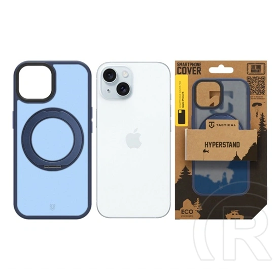 Tactical iPhone 15 magforce hyperstand szilikon telefonvédő (ütésállóság, átlátszó hátlap, magsafe, kitámasztó) sötétkék