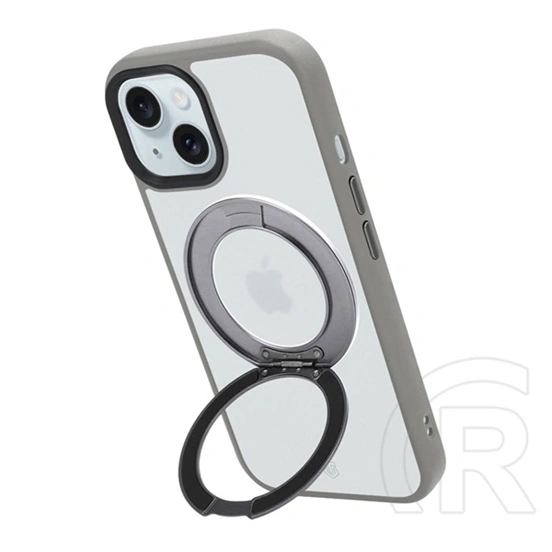 Tactical iPhone 15 magforce hyperstand szilikon védő (ütésálló, átlátszó hátlap, magsafe, kitámasztó) világosszürke