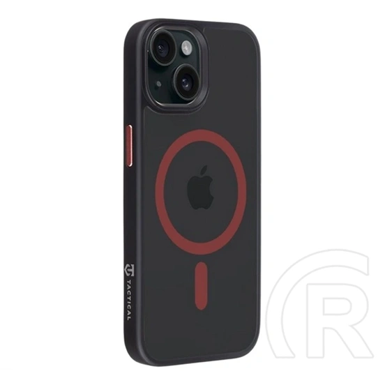 Tactical iPhone 15 magforce hyperstealth 2.0 szilikon telefonvédő (ütésálló, átlátszó matt hátlap, magsafe) fekete/piros