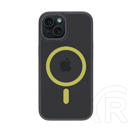 Tactical iPhone 15 magforce hyperstealth 2.0 szilikon védő (ütésálló, átlátszó matt hátlap, magsafe) fekete/citromsárga