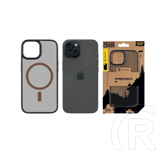 Tactical iPhone 15 magforce hyperstealth 2.0 szilikon védő (ütésálló, átlátszó matt hátlap, magsafe) fekete/sötétbarna