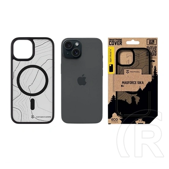 Tactical iPhone 15 magforce hyperstealth sika szilikon telefonvédő (ütésállóság, magsafe, topográfiai minta) fekete