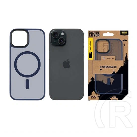 Tactical iPhone 15 magforce hyperstealth szilikon telefonvédő (ütésállóság, átlátszó matt hátlap, magsafe) sötétkék