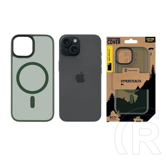 Tactical iPhone 15 magforce hyperstealth szilikon telefonvédő (ütésállóság, átlátszó matt hátlap, magsafe) sötétzöld