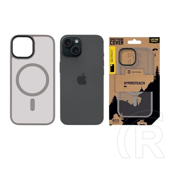 Tactical iPhone 15 magforce hyperstealth szilikon telefonvédő (ütésállóság, átlátszó matt hátlap, magsafe) világosszürke